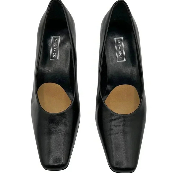M Patrick Women 7.5W Black Leather Pumps Comfort Business Casual Block Heels - Picture 3 of 13